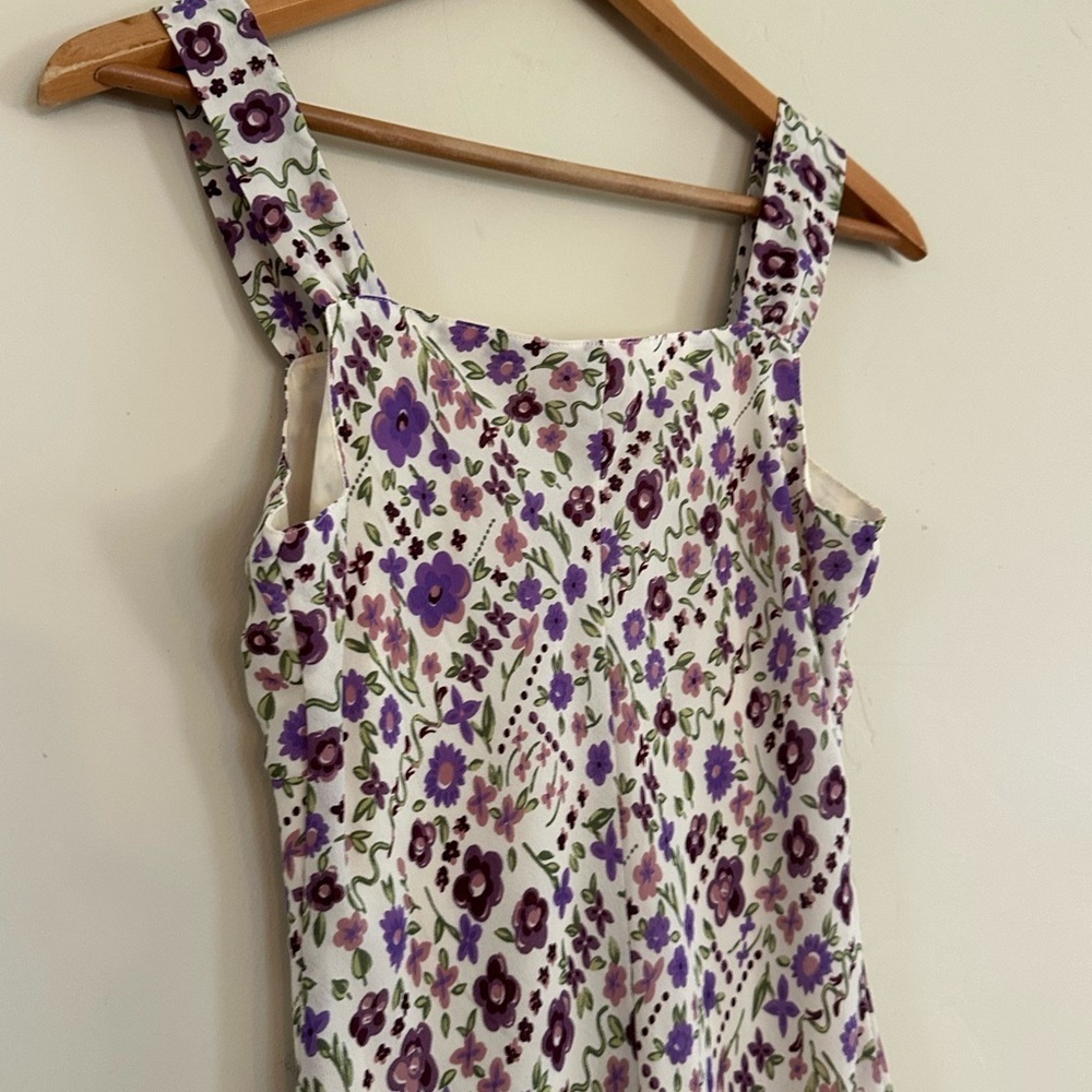 Y2K Vintage Purple Floral Ruffle Dress Ruched Cottagecore Coquette Sundress XS–S - Picture 9 of 9